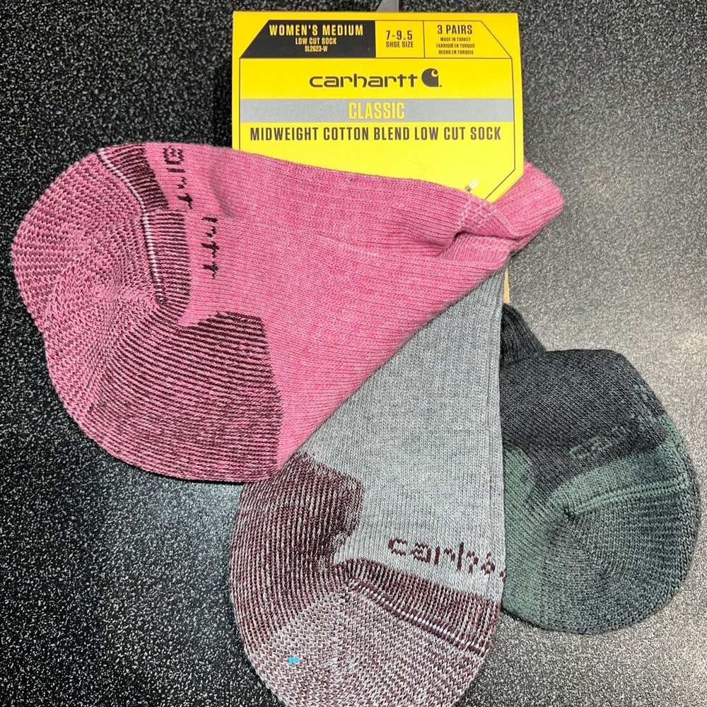 Carhartt Women's Midweight Cotton Blend Low Cut Socks - Pink, Gray, Green